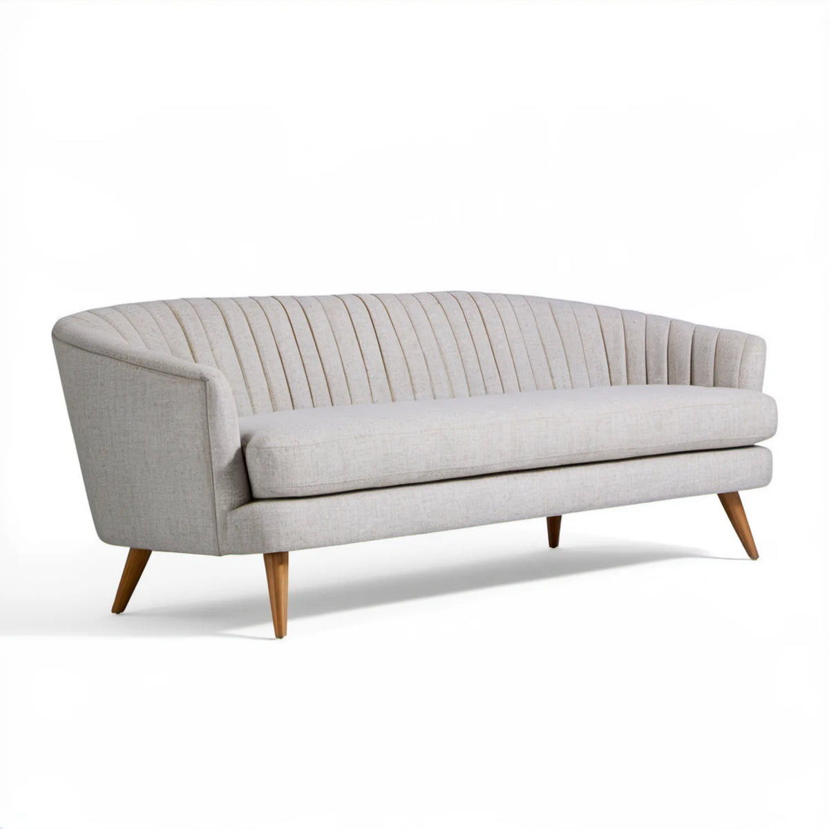 Kremowa sofa 3-osobowa z zaokrąglonym oparciem, 200 x 85 x 82 cm