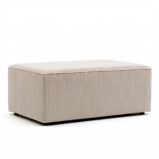 Prostokątny podnóżek ze sztruksu poliestrowego, beżowy, 90 x 60 x 42 cm