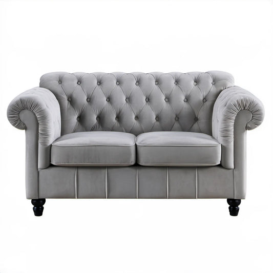 Dwuosobowa sofa Chesterfield z szarego aksamitu 160 x 90 x 75 cm