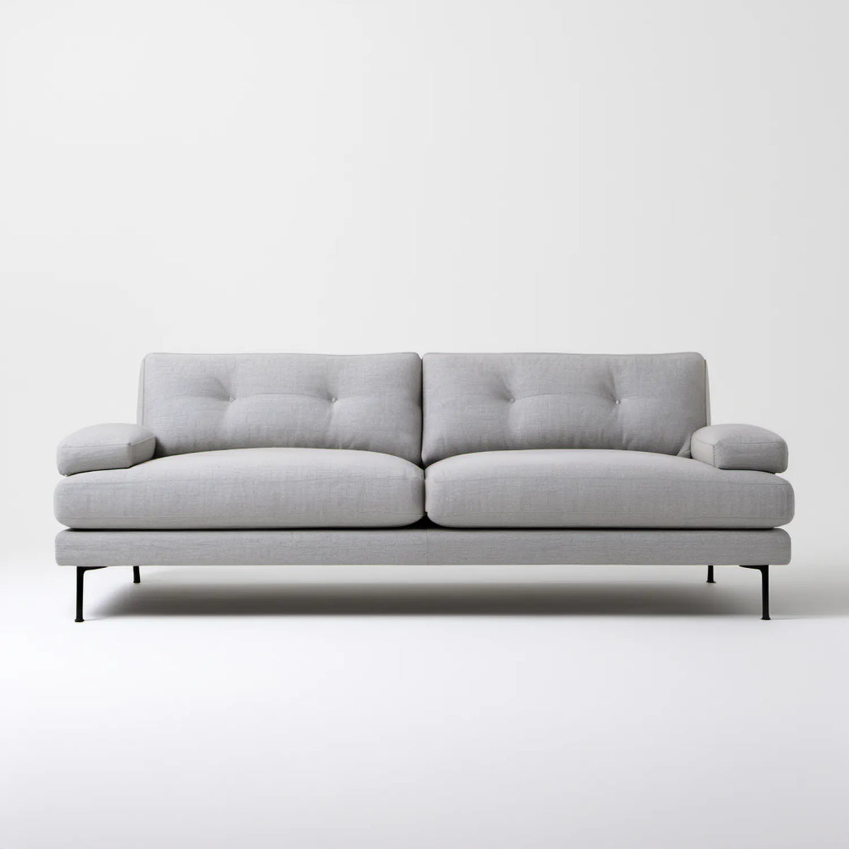 Trzyosobowa sofa jasnoszara z czarnymi nogami 230 x 95 x 84 cm