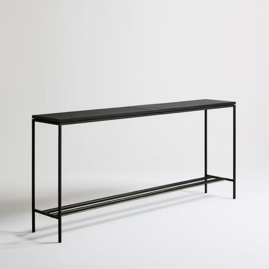 Czarna konsola z blatem MDF i stalową ramą, 120 x 35 x 75 cm