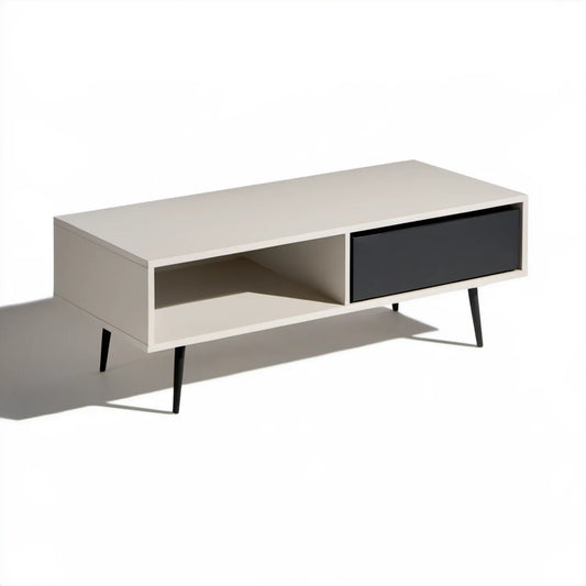 Prostokątny stolik kawowy MDF Biały/Czarny 120 x 60 x 40 cm z szufladą