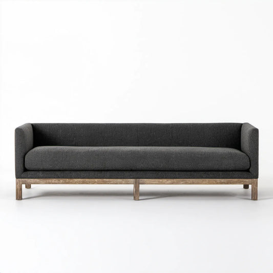 Sofa grafitowa z brązowymi drewnianymi nogami, 210 x 85 x 78 cm