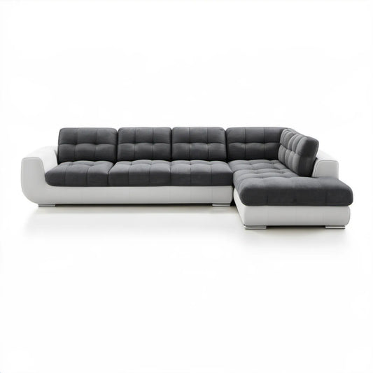 Prawostronna sofa narożna L ciemnoszaro-biała 330 x 220 x 85 cm