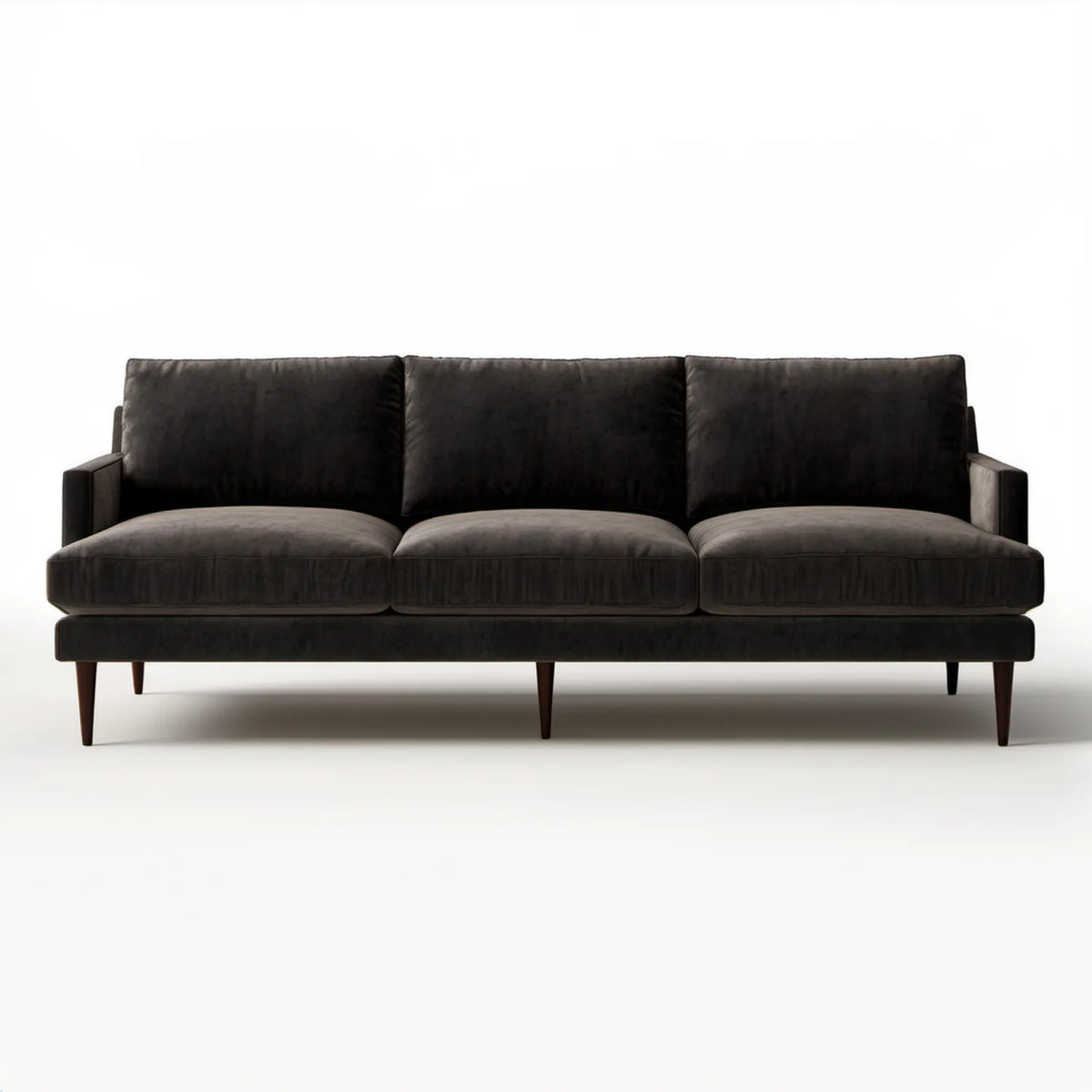 Czarna trzyosobowa sofa aksamitna 220 x 90 x 85 cm